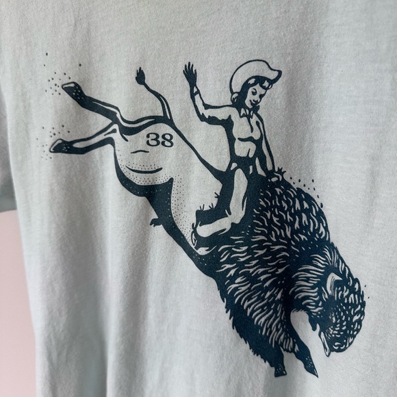 Light Blue Cowgirl Buffalo Bison Graphic T-Shirt - Picture 2 of 4